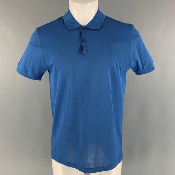 LANVIN Size M Blue Solid Cotton Buttoned Polo - Picture 1 of 6